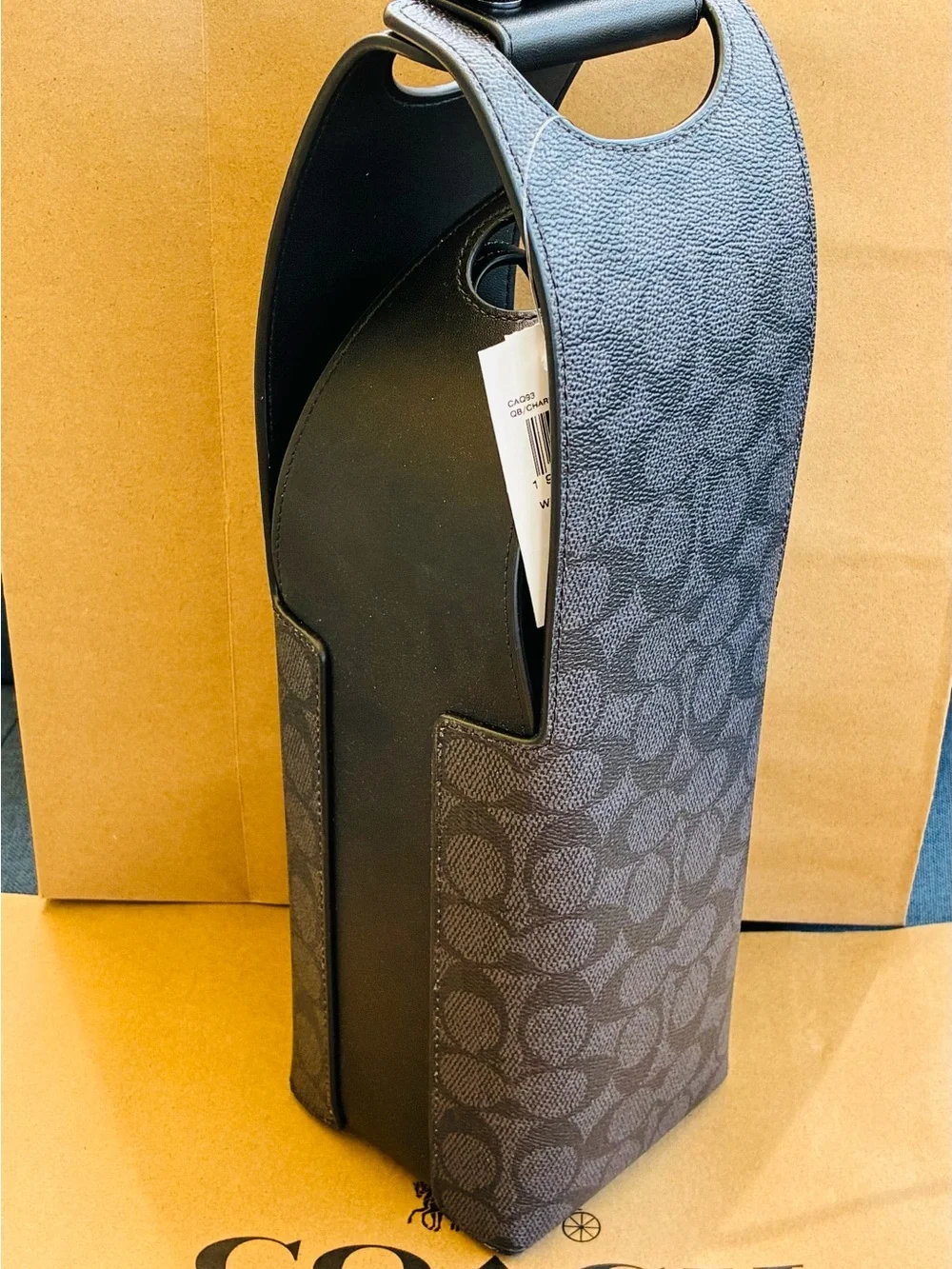 Coach Signature Wine Bottle Carrier in Black/Charcoal Signature Canvas NWT